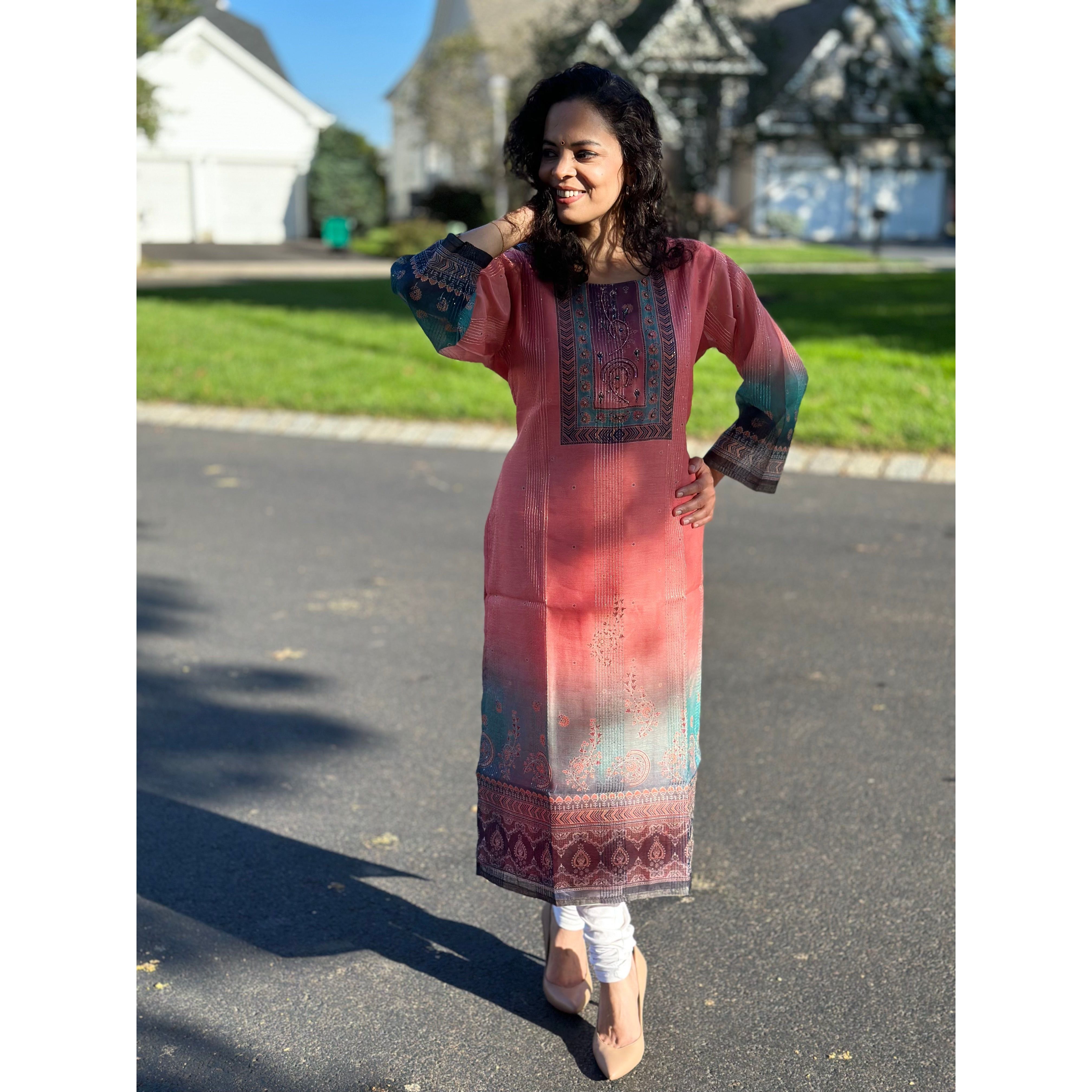 Elegant Printed Peach Silk Kurta for Women - Comfortable & Stylish Indian Ethnic Wear for Festivals, Weddings & Casual Outings