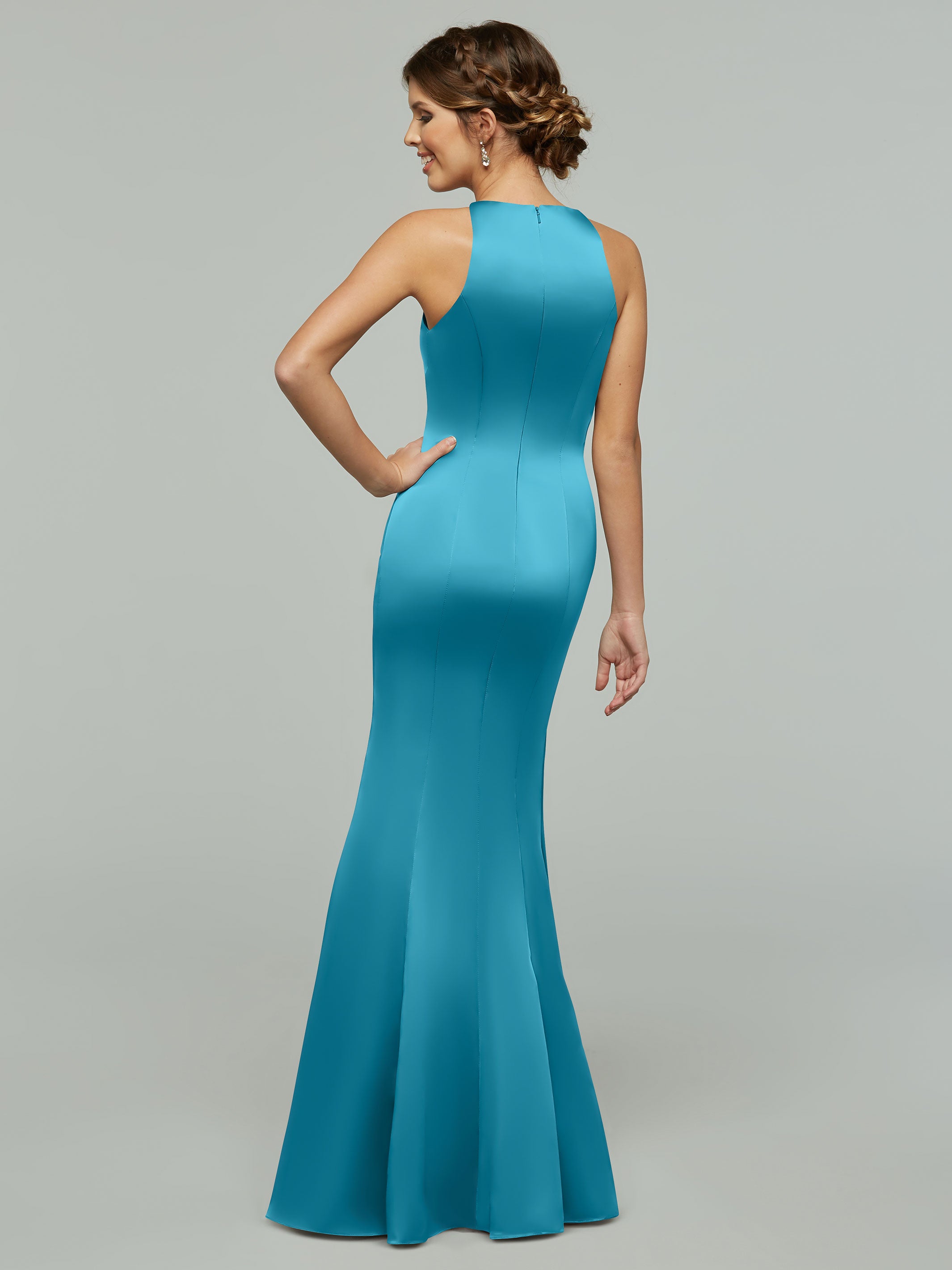 Elegant Mermaid Satin Bridesmaid Dress with Halter Neckline - Perfect for Weddings, Prom & Formal Events - Style #80071