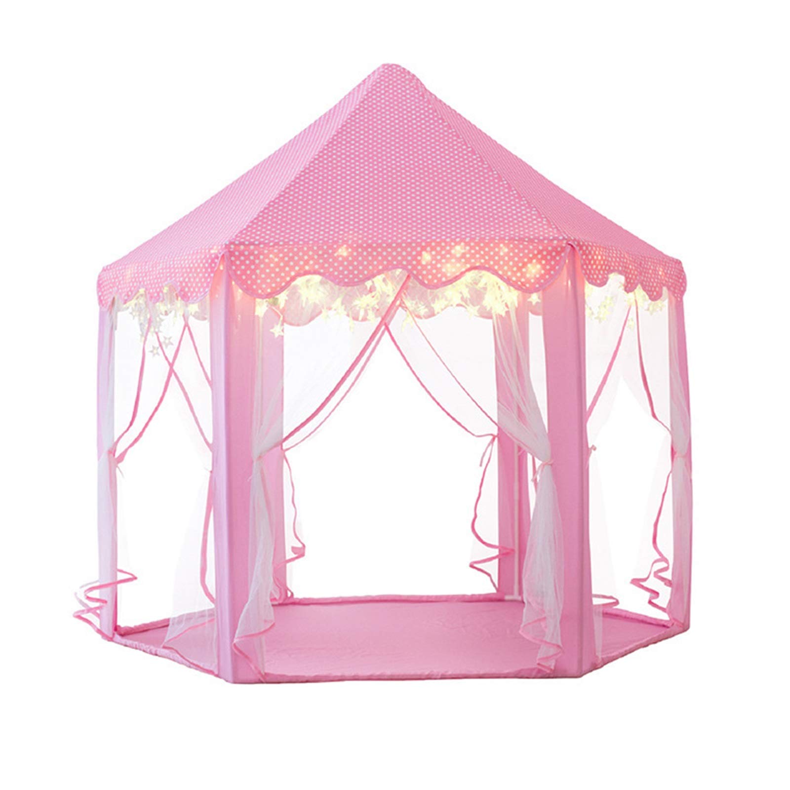Princess Castle Play Tent for Girls - Hexagon Kids Playhouse with Summer Mat & LED Star Lights - Indoor & Outdoor Play Tent for Toddlers, Birthday Gift, Pretend Play, Sleepovers, and Nursery Decor