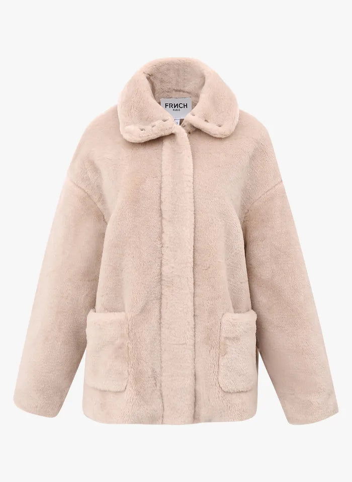 Lonnie Women's Faux Fur Coat - Soft Winter Jacket with Hood, Cream - Perfect for Cold Weather, Outdoor Activities & Fashion Styling