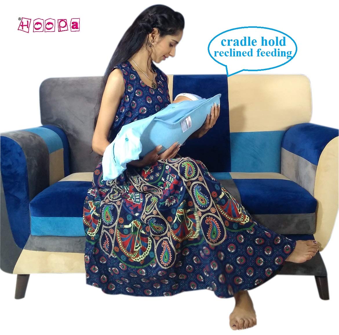 HOOBA 2-in-1 Nursing Pillow with Hood & Cover - Baby Feeding Support for Comfortable Breastfeeding