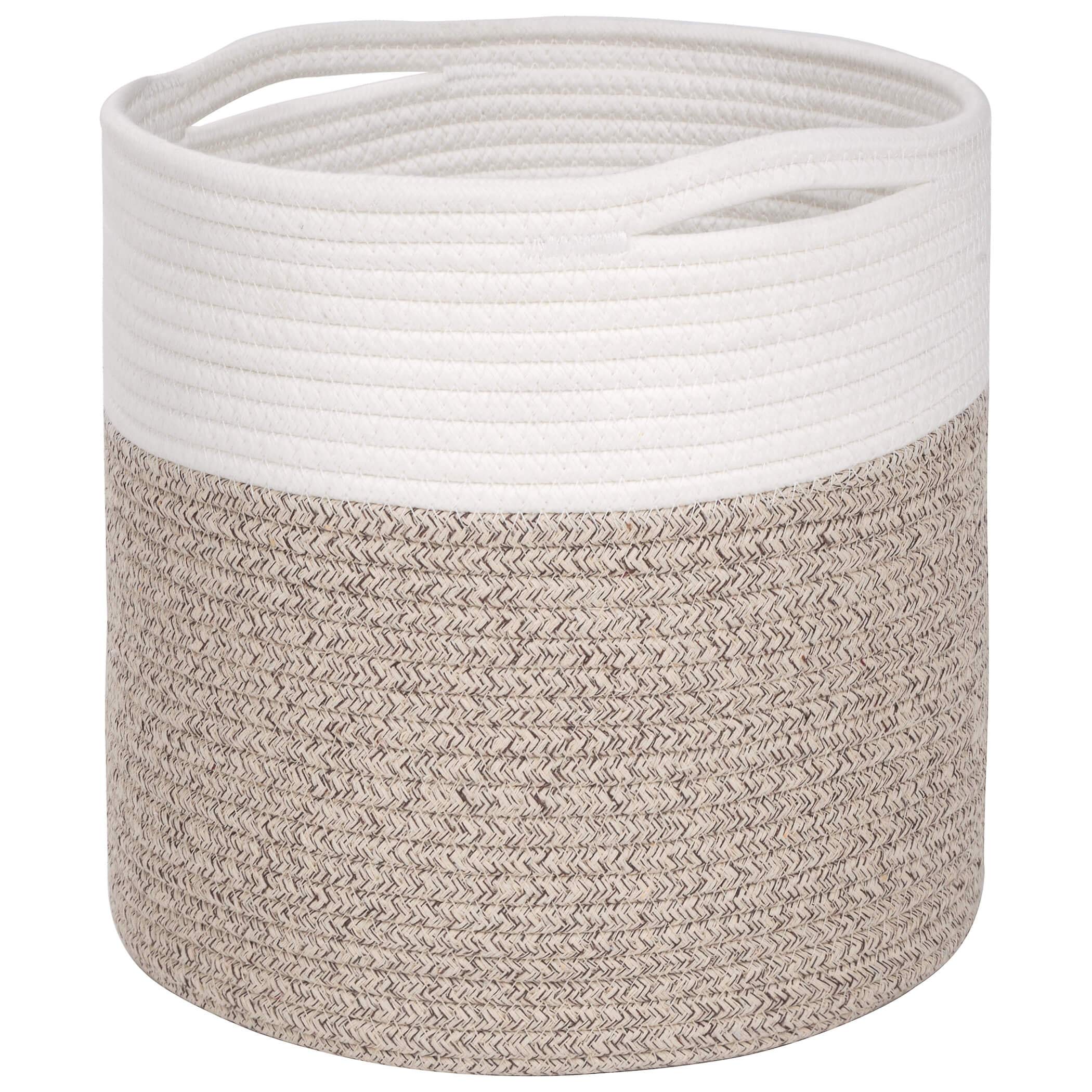 MINTWOOD 11x11 Inch Cotton Rope Basket - Decorative Round Woven Planter Cover for Indoor Plants, Flower Pots & Small Dog Toy Storage - Light Brown Home Decor for Living Room, Bedroom & Patio