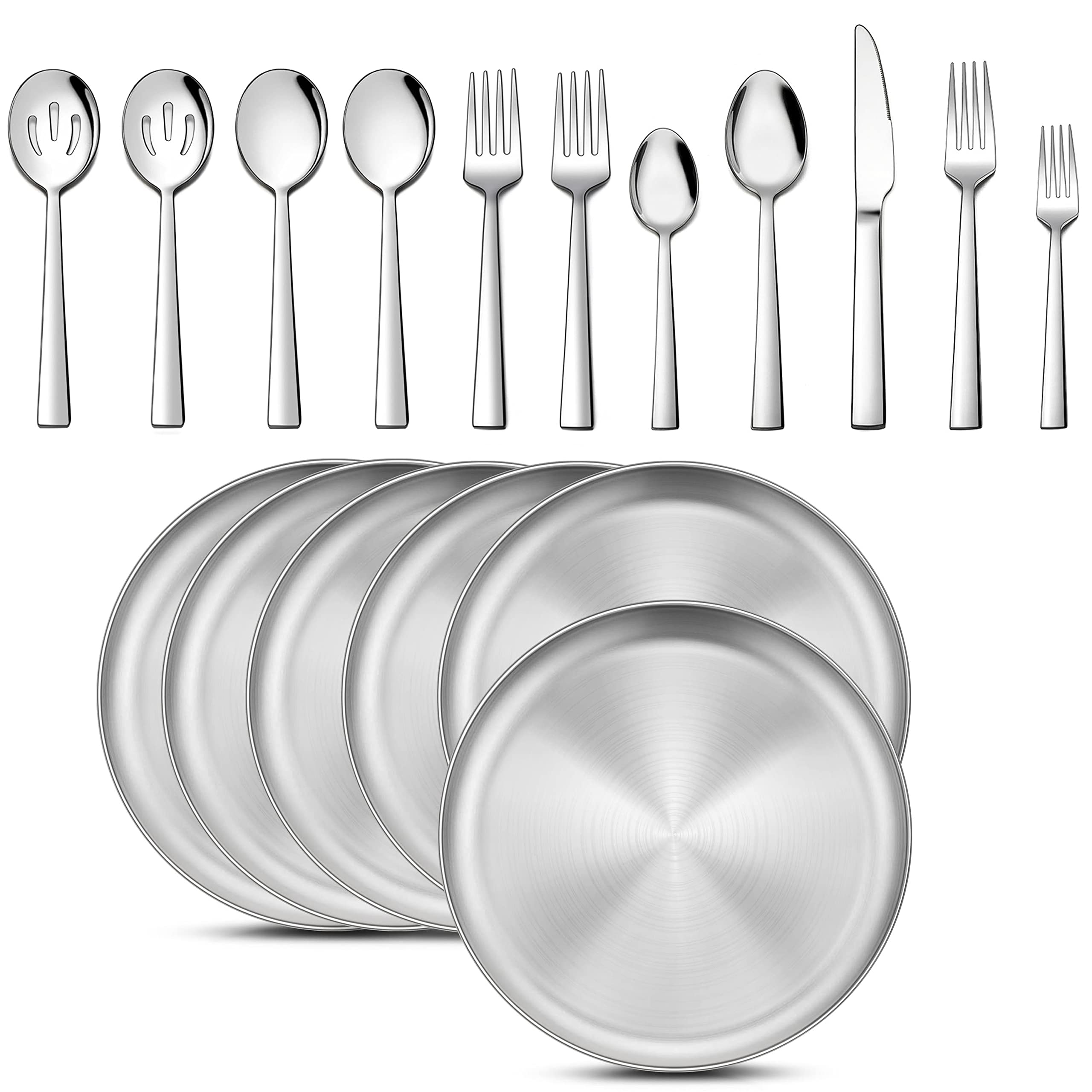 42-Piece Stainless Steel Kitchen Dinnerware Set for 6 People - Includes 6x 8