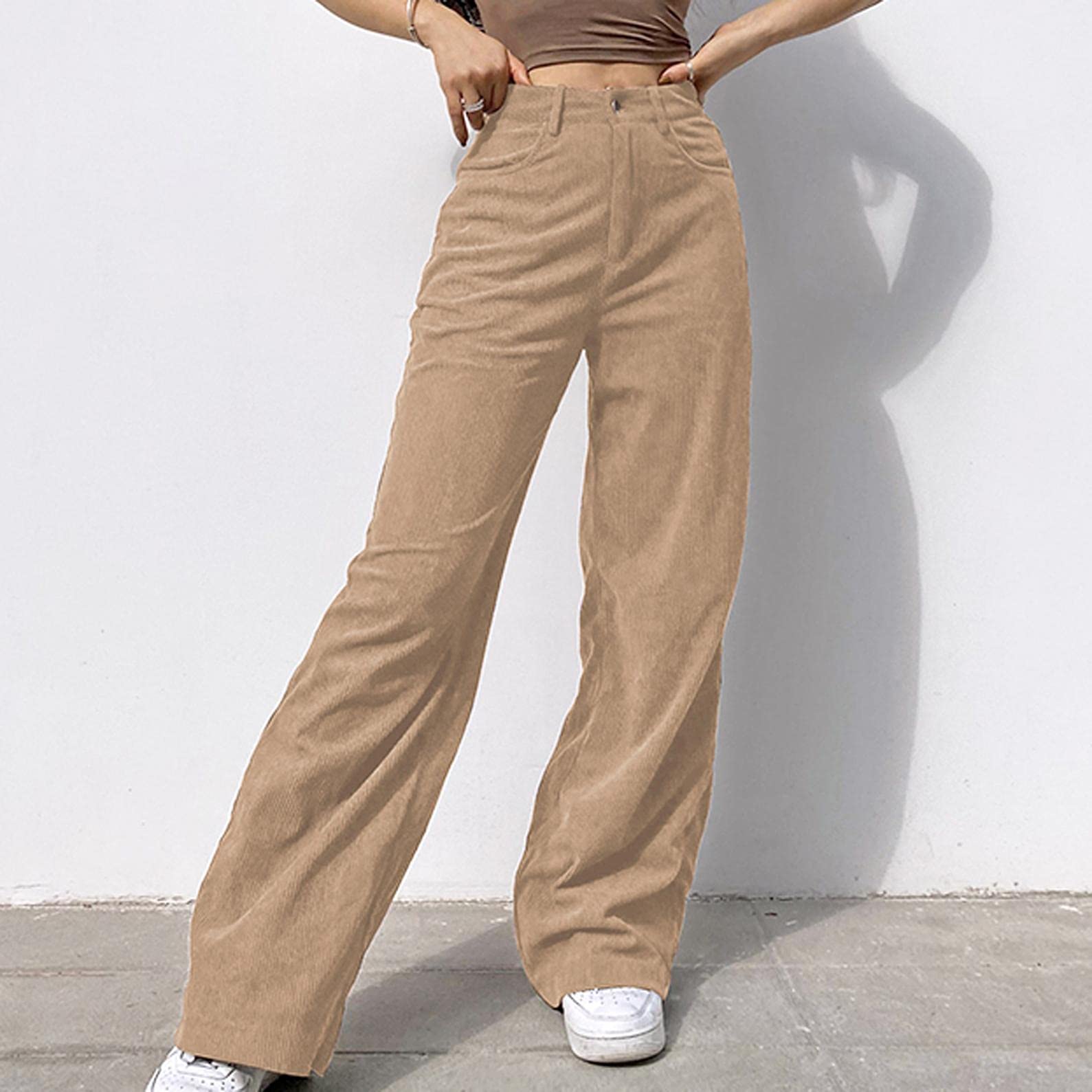 WUAI Women's High Waist Corduroy Pants - Straight Leg Casual Joggers, Baggy Tapered Sweatpants for Streetwear | Perfect for Yoga, Lounge & Everyday Wear
