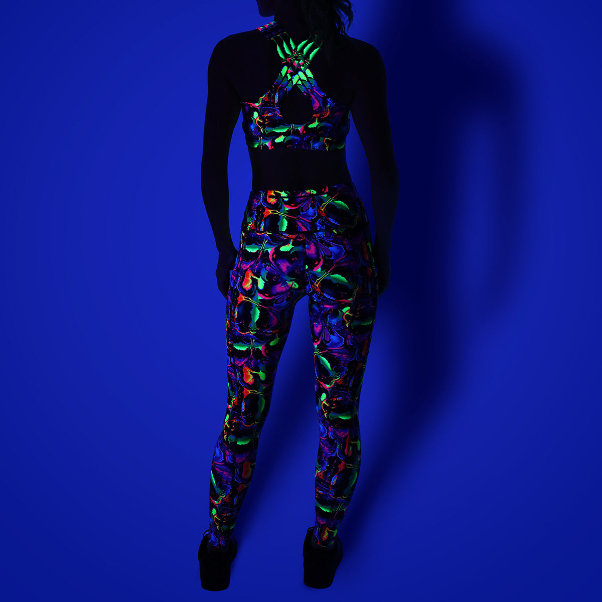 Glow in The Dark Liquid Leggings for Women - High Waist Yoga Pants with Reflective Design - Perfect for Night Running, Rave Parties & Fitness Workouts