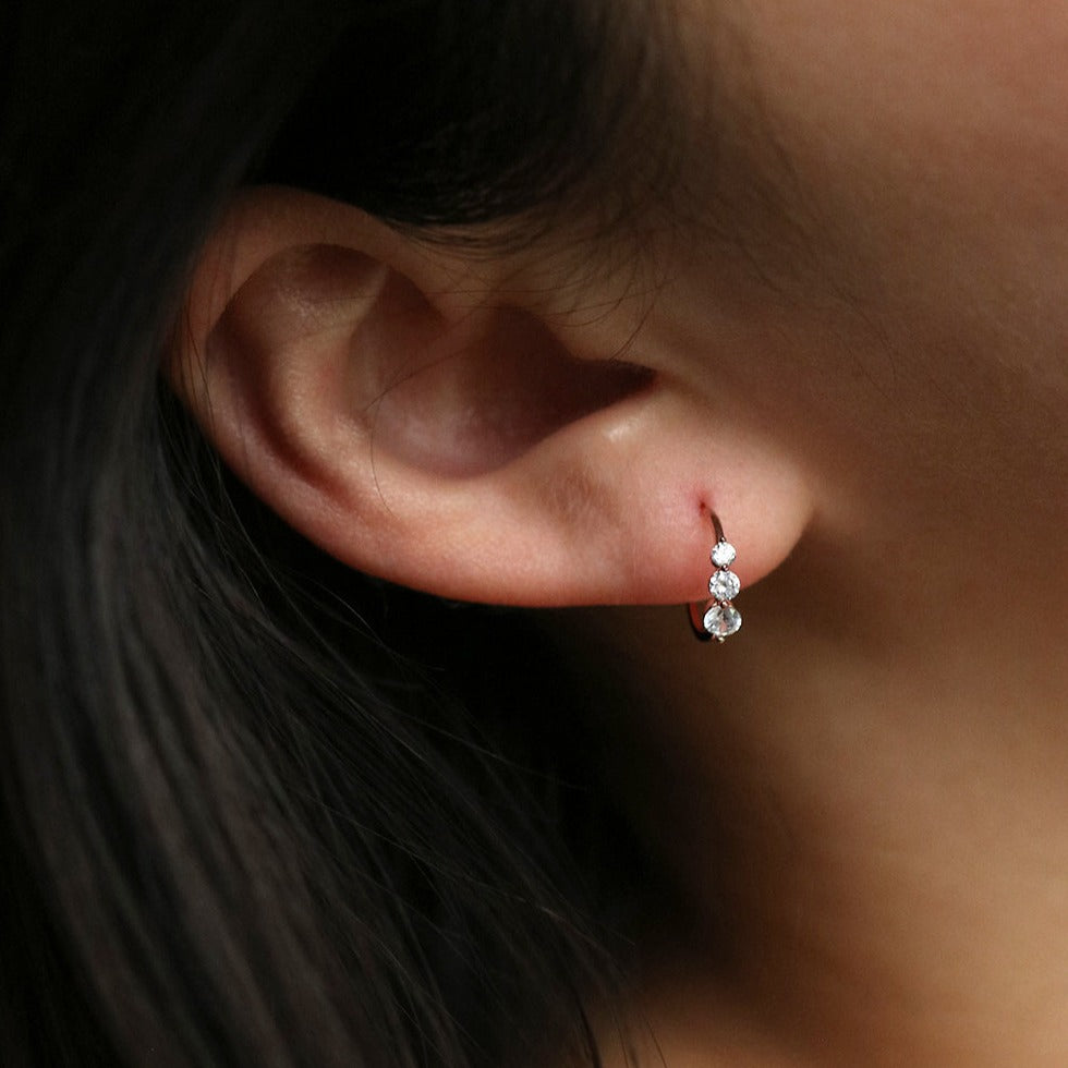 Trendy Triple Cubic Zirconia Semi Hoop Earrings for Women - Perfect for Parties, Weddings & Everyday Wear