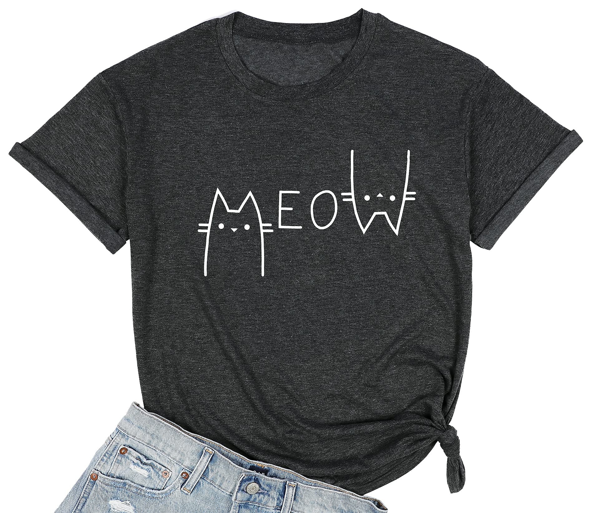 Women's Cat Lover Graphic T-Shirt - Cute Meow Print Casual Tee Top for Cat Owners | Perfect Gift for Cat Lovers, Casual Wear & Cat-Themed Events