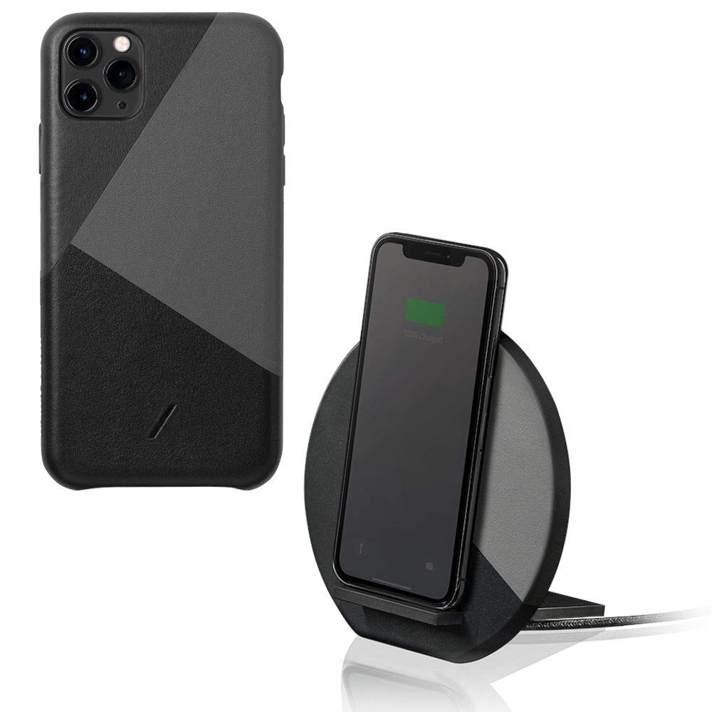 Native Union Wireless Charging Bundle for iPhone 11 Pro Max - Includes Clic Marquetry Case & Marquetry Dock Charging Pad | Qi-Certified Fast Wireless Charger for iPhone & Android Devices | Perfect for Home, Office & Travel Use