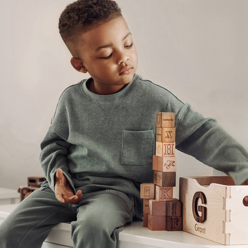 Wooden Alphabet Blocks with Storage Crate - Educational ABC Learning Toy for Toddlers - Perfect for Preschool Learning, Baby Shower Gifts & Nursery Decor