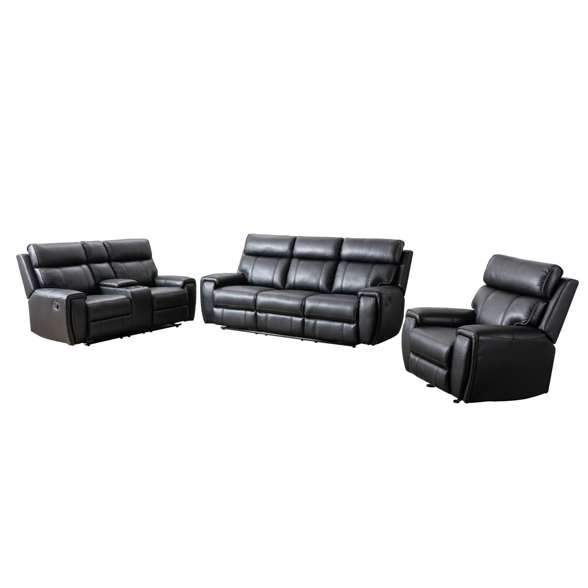 Carnegie Black Reclining Loveseat - Modern PU Leather Recliner Sofa for Living Room, Home Theater & Small Spaces | Comfortable 2-Seater with Cup Holders