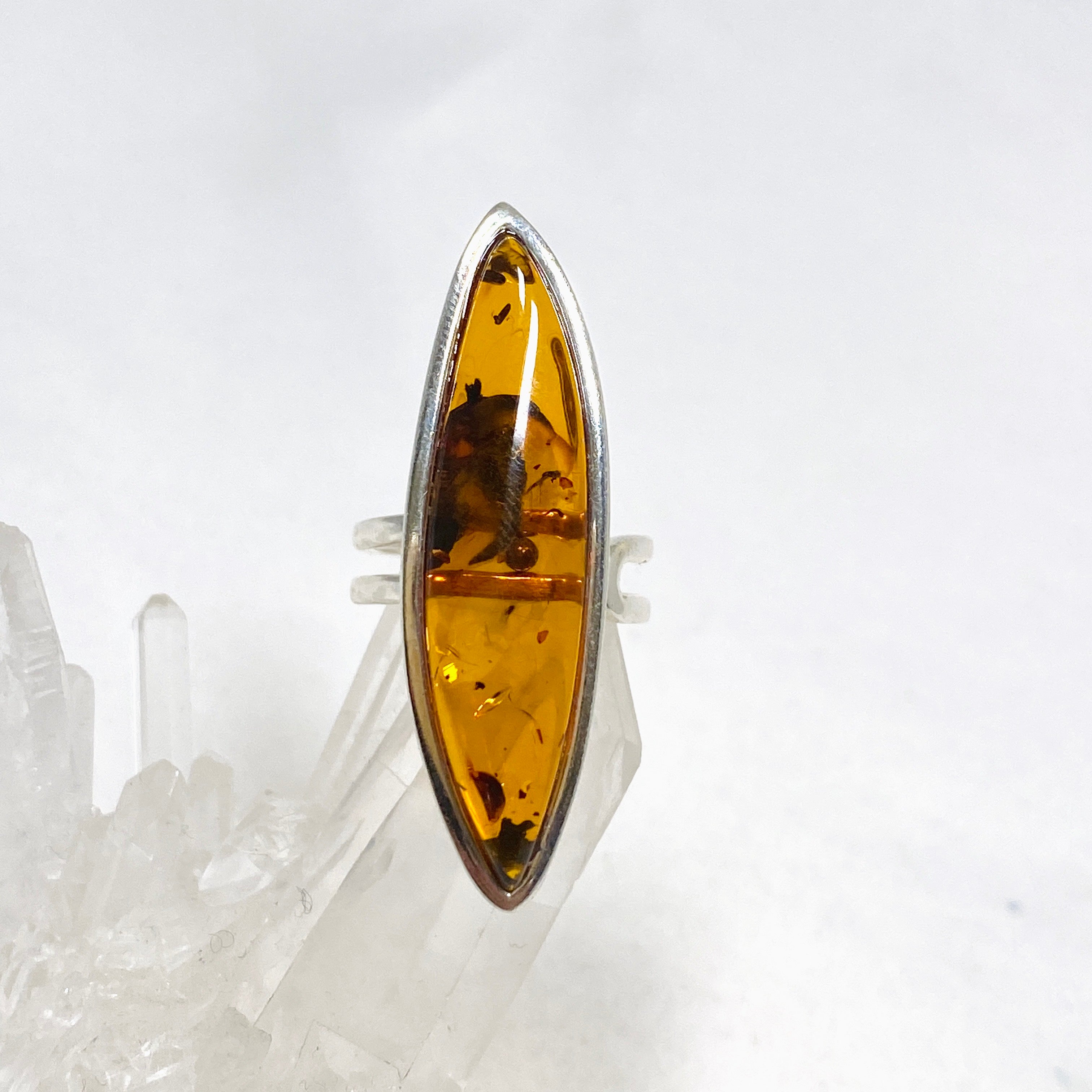 Baltic Cognac Amber Freeform Adjustable Ring AMB242 - Handmade Natural Stone Jewelry for Boho & Vintage Fashion Lovers