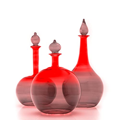 Premium Glass Decanter Set with Lids - 3-Piece Airtight Glass Storage Jars for Coffee, Tea & Liquor - Elegant Glass Containers for Home Bar, Kitchen & Valentine's Day Gifts (Red)