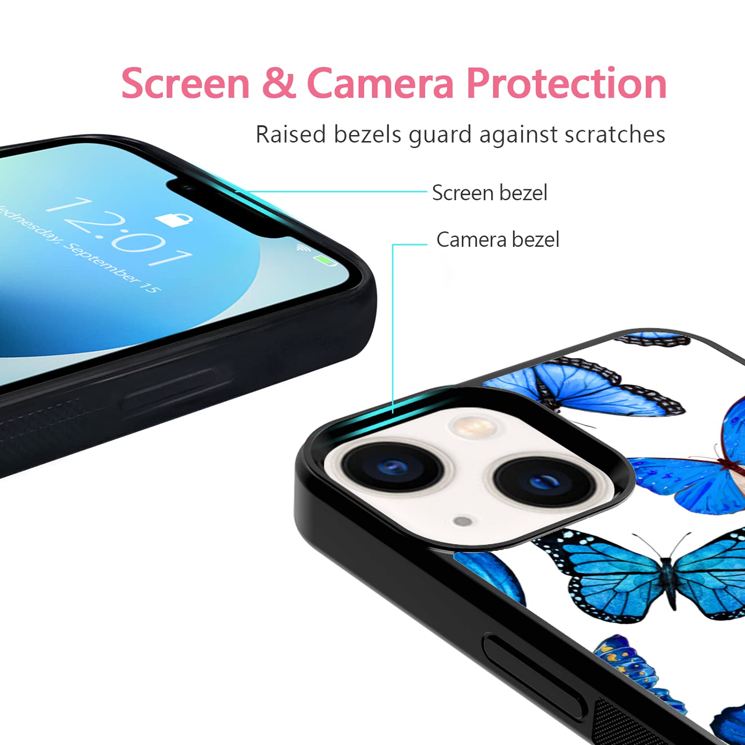 Shockproof Blue Butterfly Phone Case for iPhone 13 - Cute Protective Designer Cover for Women, Girls & Men | Perfect Gift for Teens, Birthday & Everyday Use