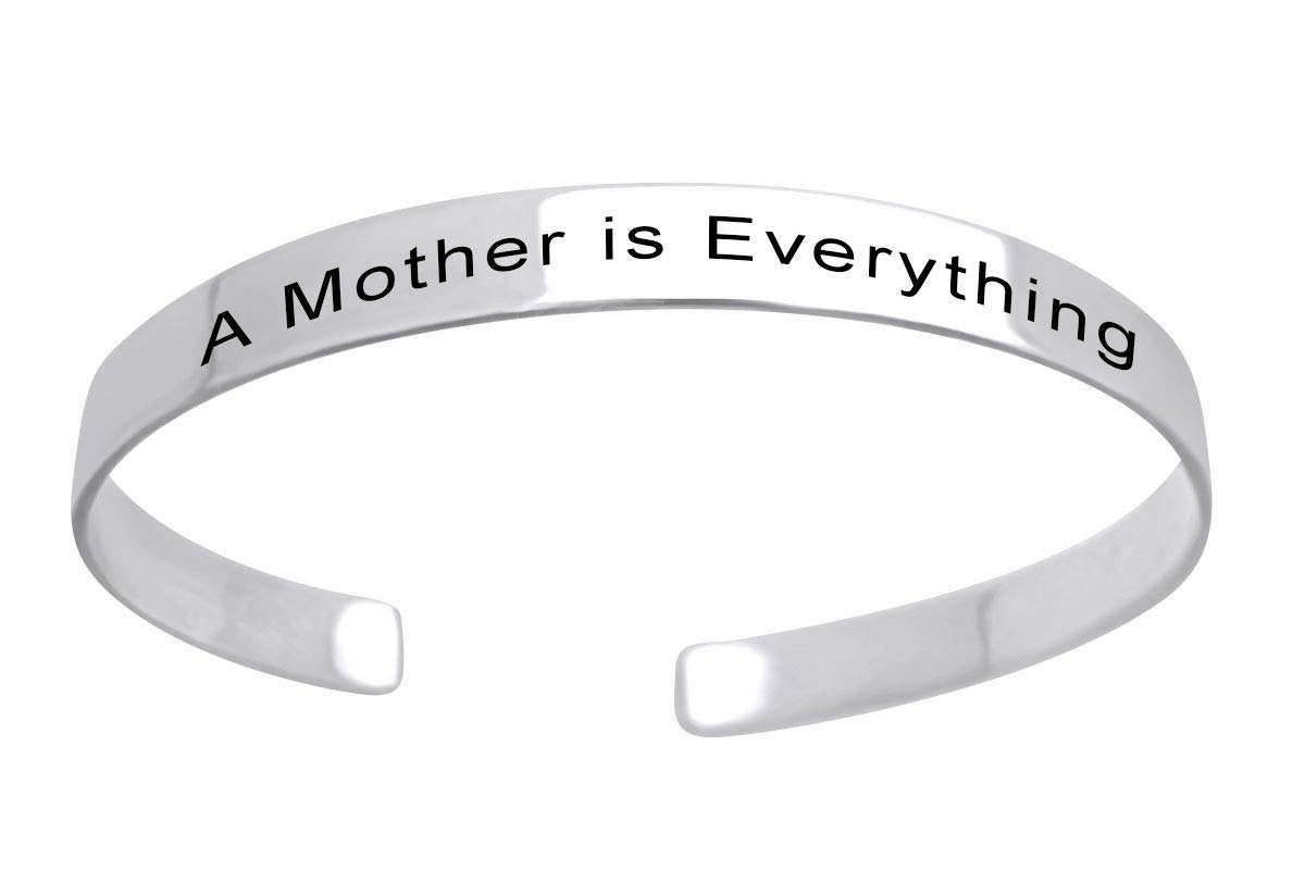 Customized Positive Message Cuff Bracelet for Mom - 14k White Gold Over Sterling Silver | Thoughtful Mother's Day Jewelry Gift | Perfect for Birthdays, Anniversaries & Special Occasions