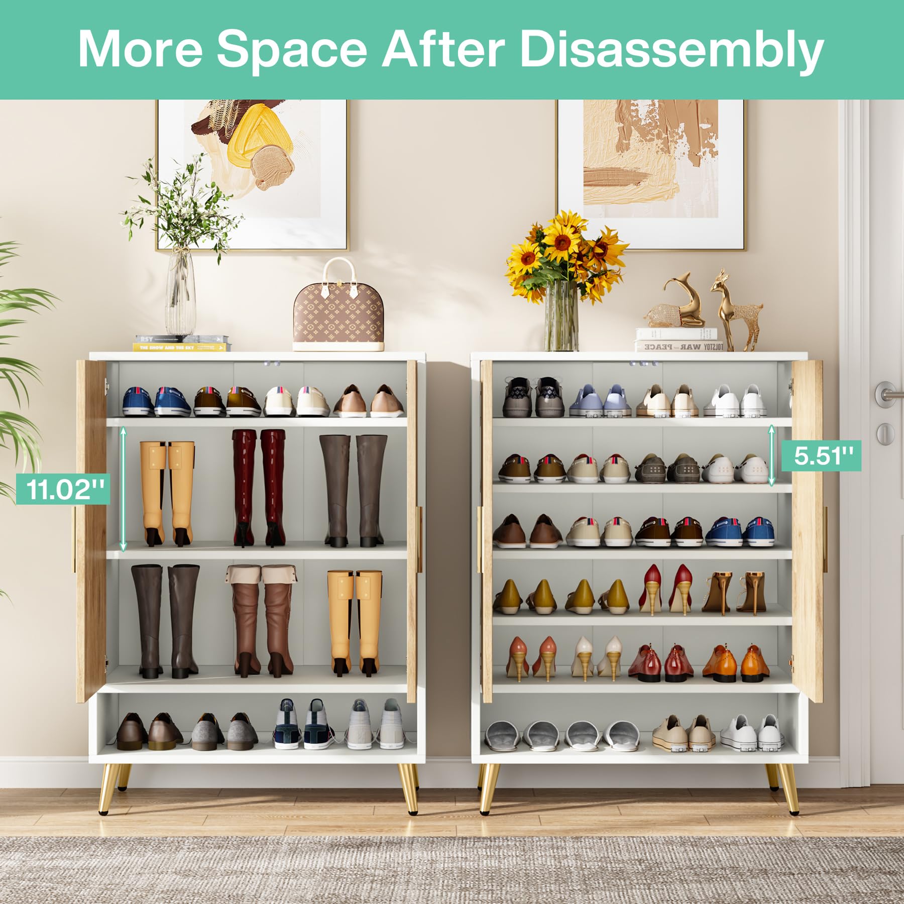 Tribesigns 6-Tier Shoe Storage Cabinet with Doors - Holds 24 Pairs, Adjustable Shelves Wooden Entryway Organizer for Shoes - White & Brown | Perfect for Living Room, Bedroom & Entryway Organization