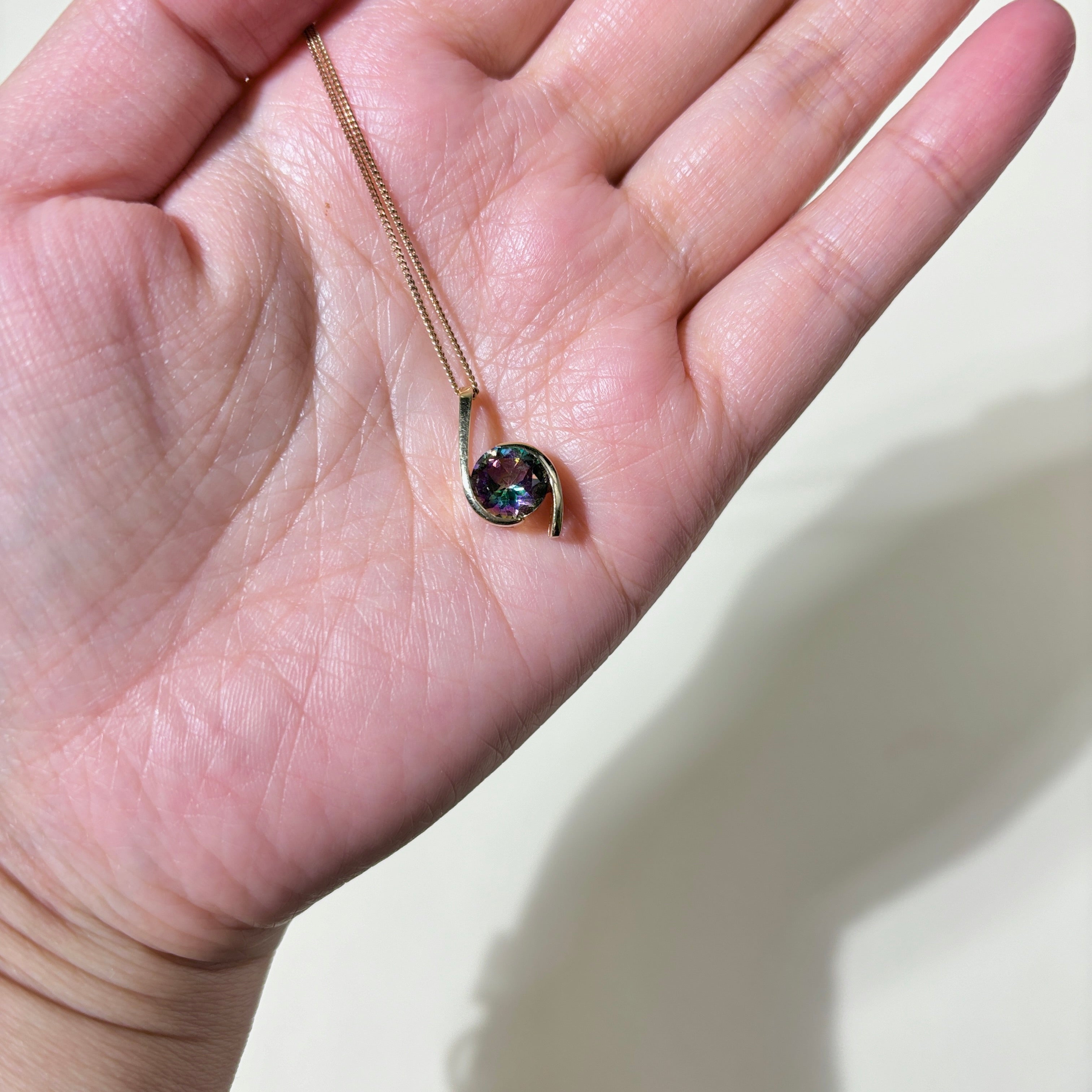 10K Yellow Gold Semi Bezel Mystic Topaz Pendant Necklace - 1.99ct Oval Cut Gemstone Jewelry for Women | 18 Inch Chain | Perfect Gift for Birthday, Anniversary & Special Occasions