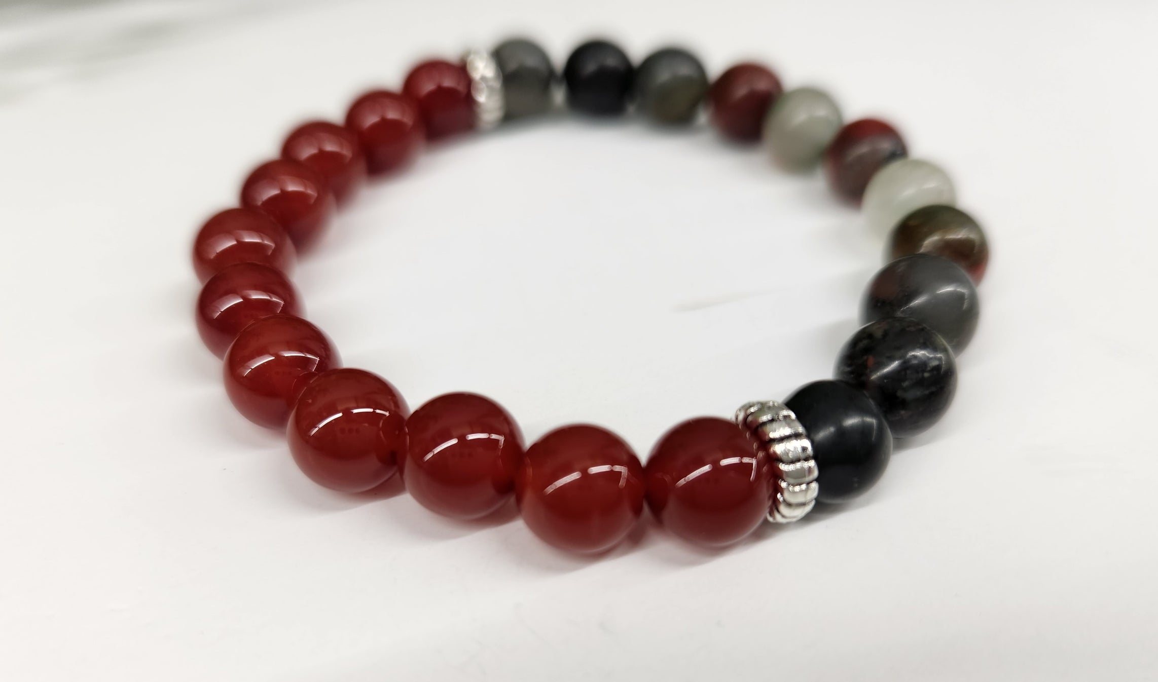Natural Carnelian and Bloodstone Healing Bracelet for Women - Smooth Beaded Stretch Energy Jewelry for Stress Relief, Chakra Balancing & Positive Vibes - Perfect for Meditation, Yoga and Spiritual Wellness