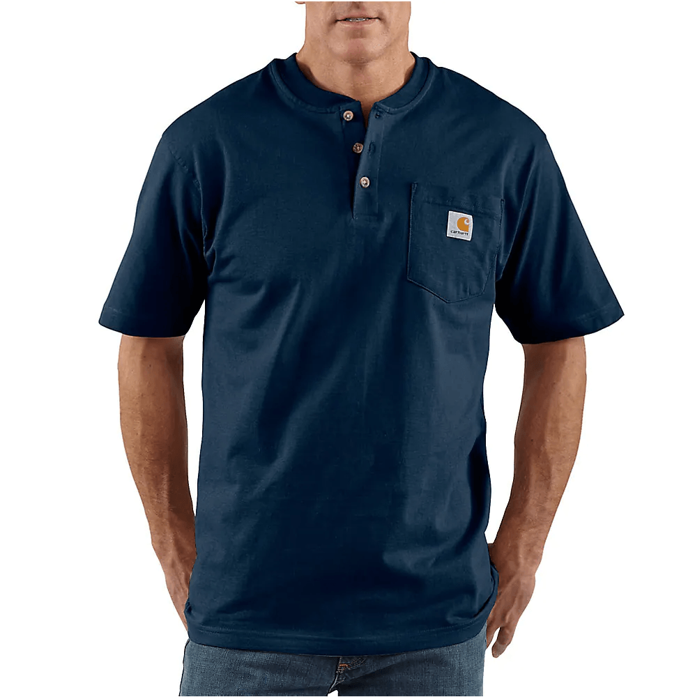 Loose Fit Heavyweight Short Sleeve Pocket Henley T-Shirt for Men - Comfortable Casual Wear - Navy Blue - Perfect for Outdoor Activities, Work & Everyday Use