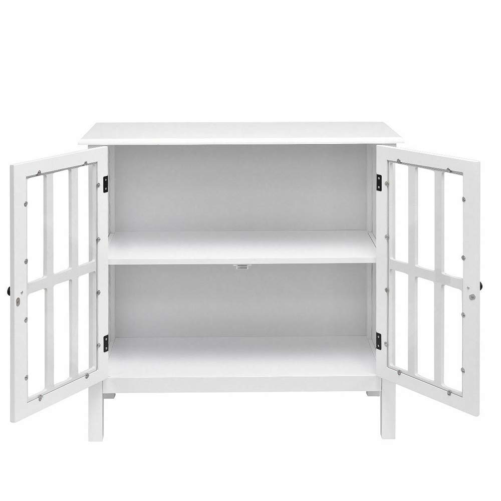 Modern White Storage Buffet Cabinet with Glass Doors - 32