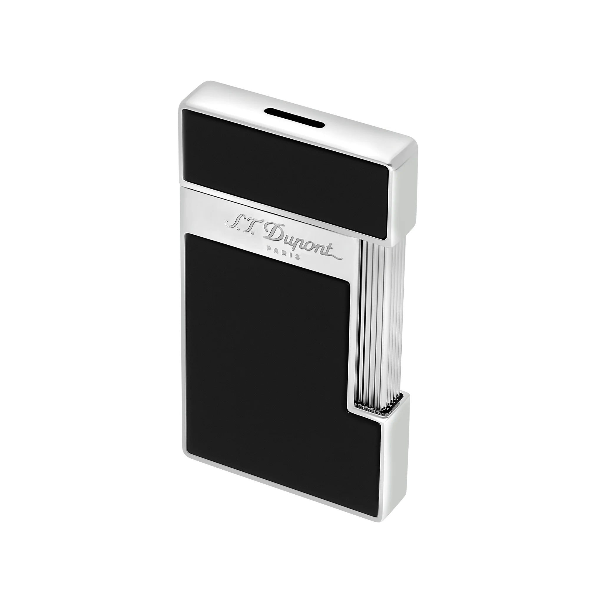 S.T. Dupont Slimmy Black Lacquer & Chrome Luxury Lighter - Premium Windproof Flame for Cigars, Candles & Outdoor Use