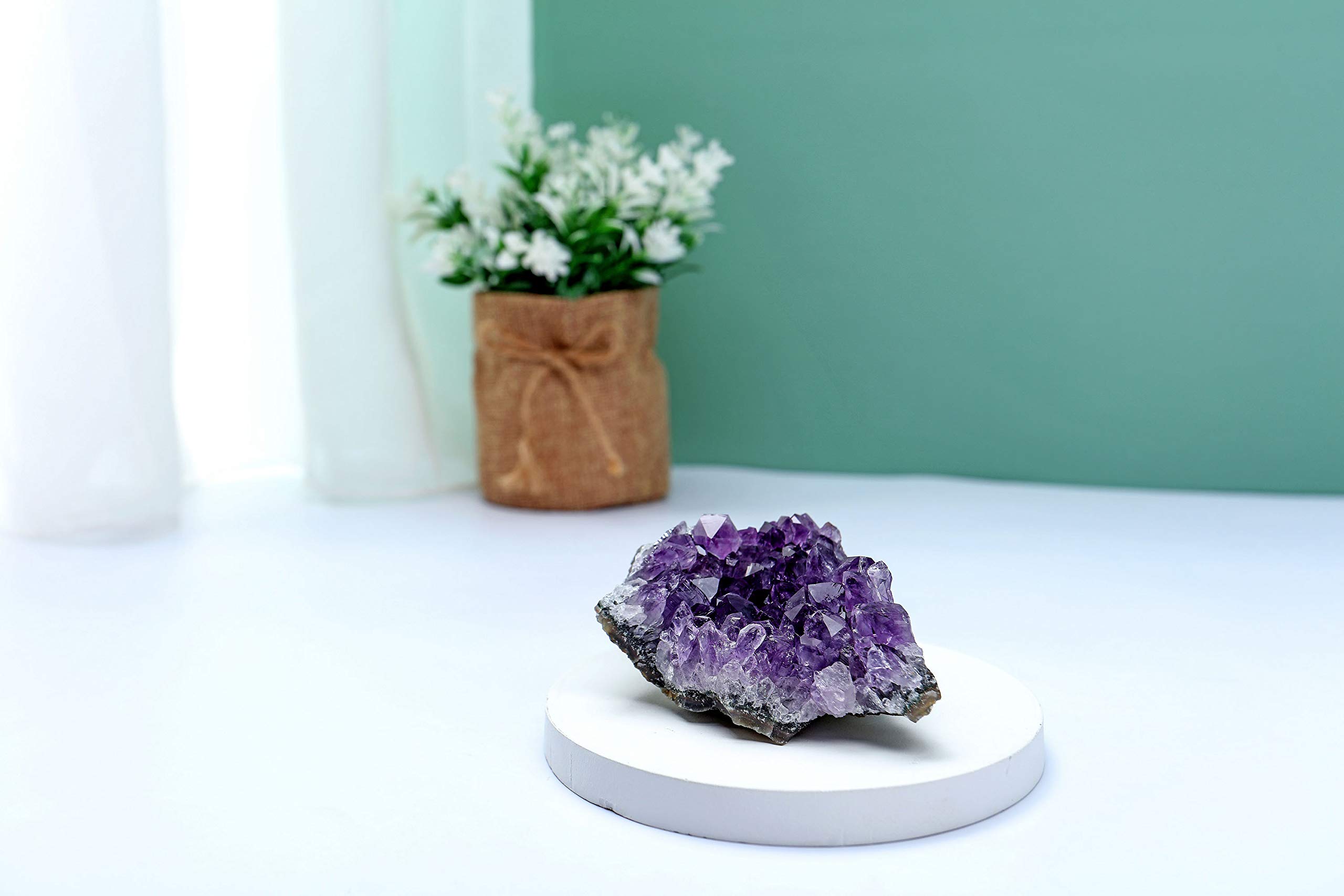 Natural Raw Amethyst Geode & Healing Crystal Money Tree Set - 2-Piece Spiritual Decor Bundle with Amethyst Clusters & Buddha Statue Incense Burner for Home Meditation, Feng Shui & Positive Energy