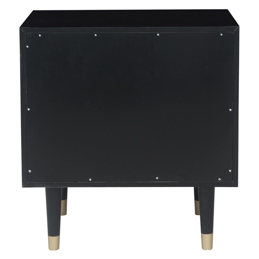 Modern Black Wooden Nightstand with Two Drawers and Geometric Texture - Perfect for Bedroom, Living Room, or Office Storage