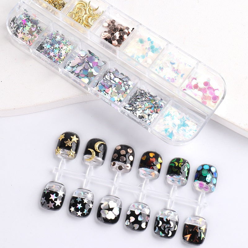 Glitter Flakes & Sequins Nail Art Decoration Tray - DIY Manicure Kit for Nail Salon, Home Use, Party & Special Occasion Nail Designs