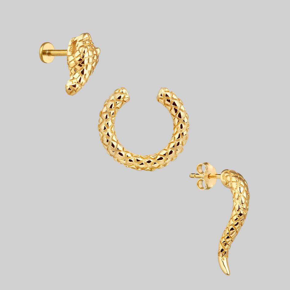 VEGA 3-Piece Gold Snake Wrap Earrings Set - Stylish Boho Jewelry for Women, Perfect for Parties, Festivals, and Everyday Wear