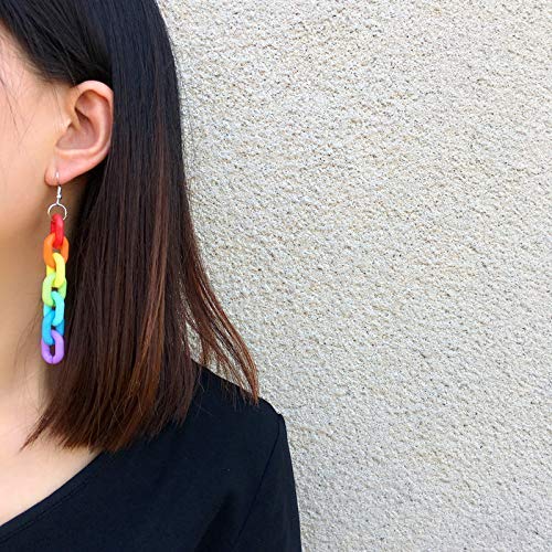 KaFu Lightweight Rainbow Resin Acrylic Chain Earrings - Fashionable Transparent Color Dangle Earrings for Women & Girls | Perfect for Parties, Date Nights & Everyday Wear