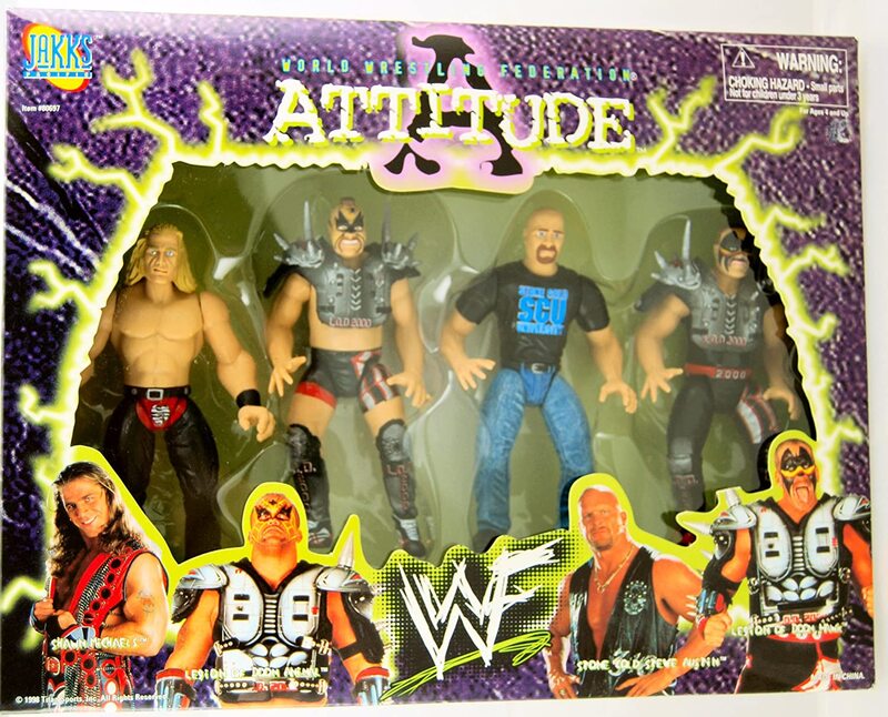 1998 WWF Jakks Pacific Attitude Box Set Action Figures - Shawn Michaels, Animal, Stone Cold Steve Austin & Hawk - Exclusive Collectible Wrestling Toys for Fans & Display - Perfect for WWE Memorabilia Collections & Nostalgic Gift Giving