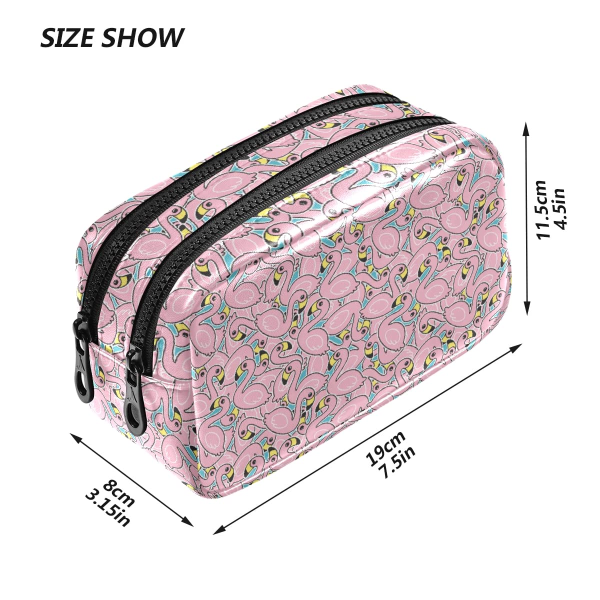 Pink Flamingo Leather Pencil Case with Zipper - 2 Compartment Women's Girls Makeup Bag for School, Office & Travel | Cosmetic Organizer, Toiletry Pouch & Pen Holder | Perfect for Backpack, Purse or Desk Organization