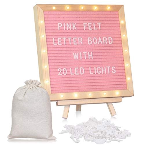 Ohana HomeWorks 10x10 Inch Pink LED Felt Letter Board with Stand - Includes Letters, Numbers & Emojis - Perfect for Home Decor, Office Messages, and Party Signage