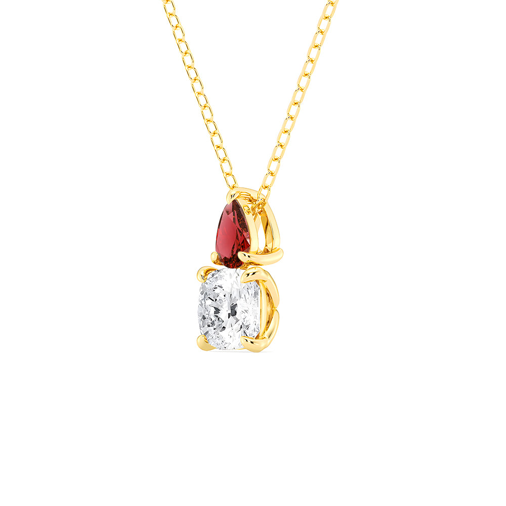 Toi Et Moi Ruby & Cushion Cut Lab-Grown Diamond Pendant Necklace - Elegant Jewelry for Weddings, Anniversaries & Special Occasions