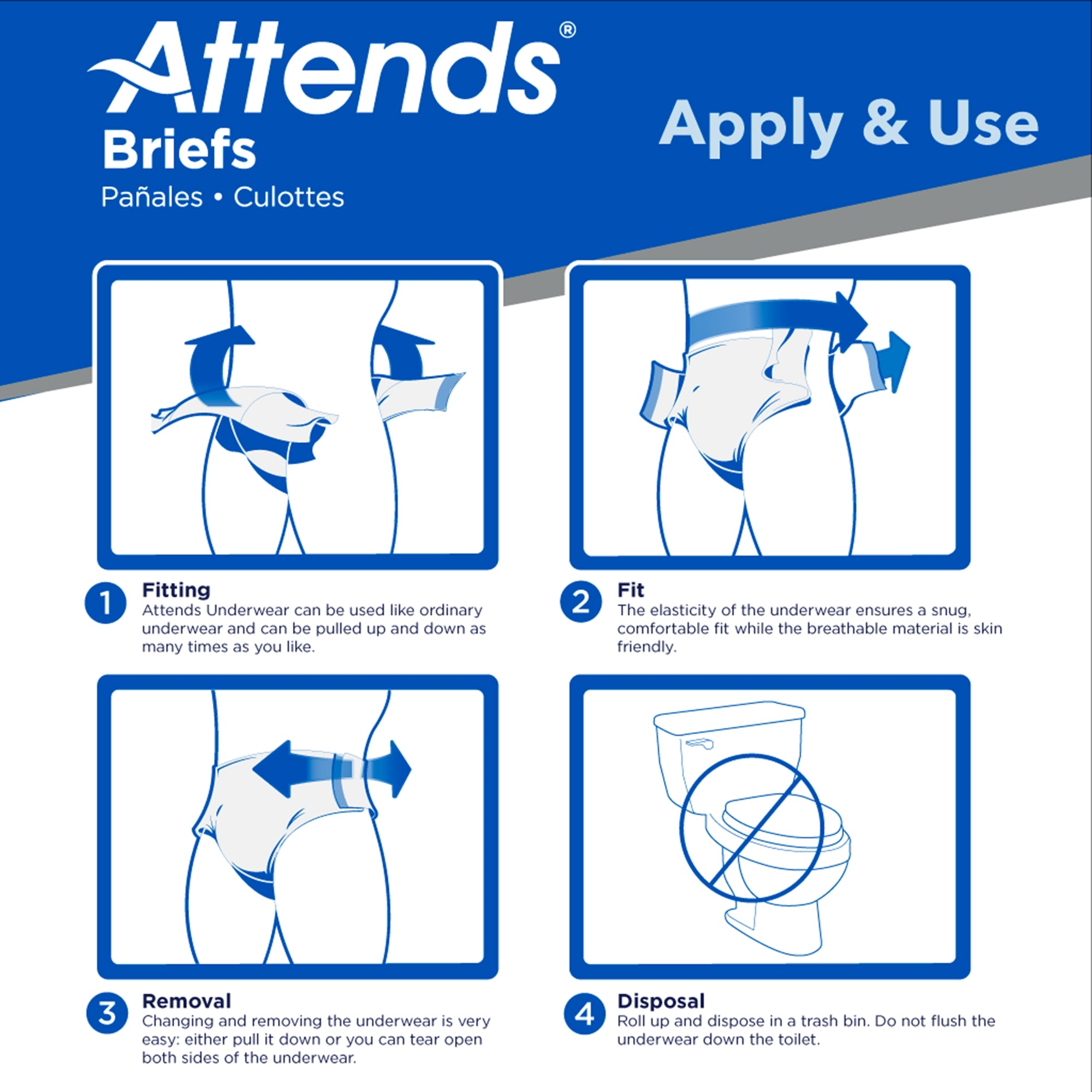 Attends Brief - Extra Heavy Absorbency Adult Diapers, Medium (32-44 Inch Waist) - Ideal for Overnight Protection & Incontinence Care