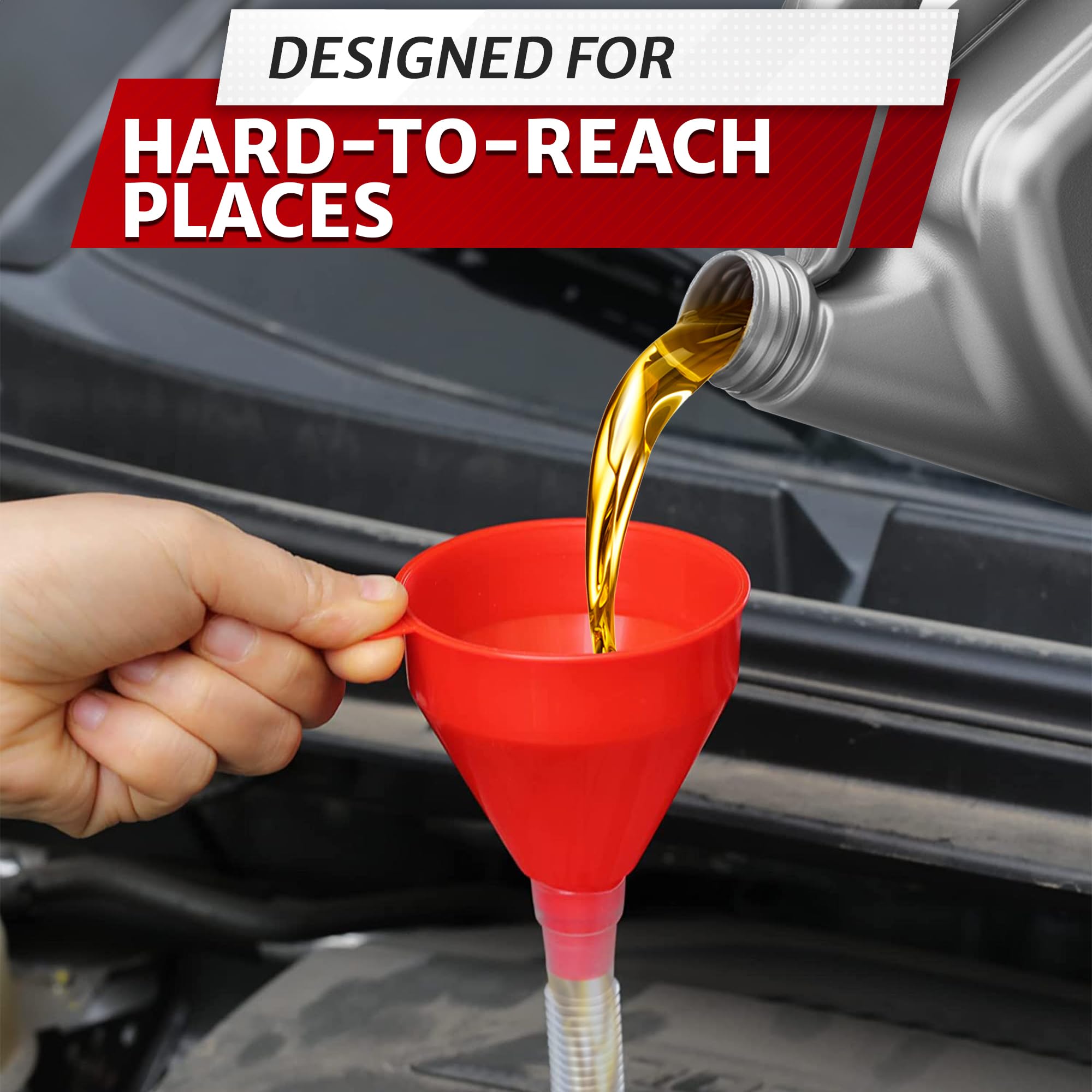 Flexible Long Funnel with Hose - 3 Inch Wide 23 Inch Long Oil & Transmission Fluid Funnel - Durable Watering Funnel with Tube for Automotive Fluids, Gardening, and DIY Projects