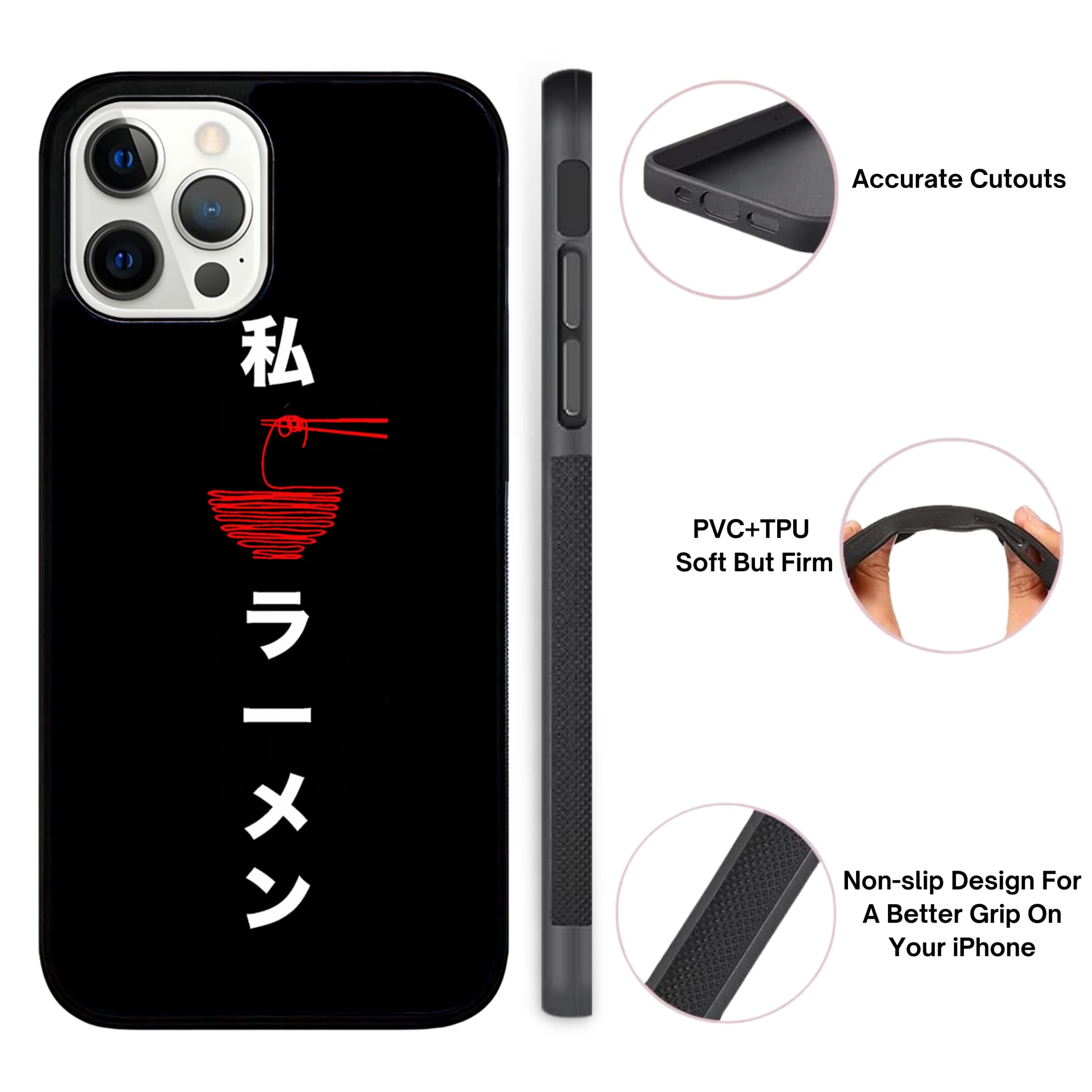 Japanese Anime I Love Ramen iPhone 13 Mini Case - Durable TPU Rubber Shockproof Slim Cover with Non-Slip Grip - Perfect for Anime Fans & Ramen Lovers (Black) - Great for Daily Use, Work, School & Travel