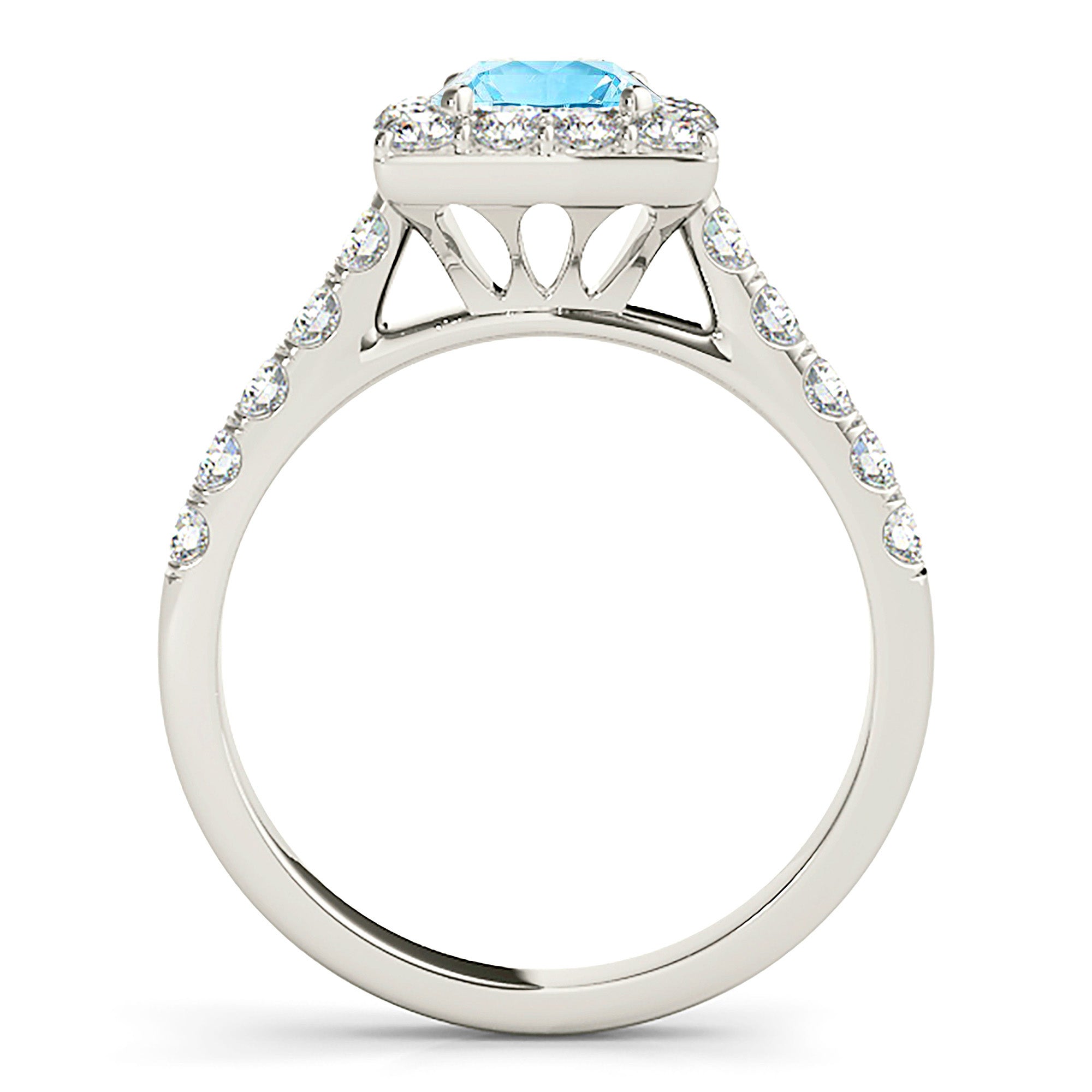 1.10 ct. Genuine Aquamarine Ring with Square Halo & Diamond Band - Elegant Birthstone Jewelry for Women, Perfect for Engagement, Anniversary & Special Occasions