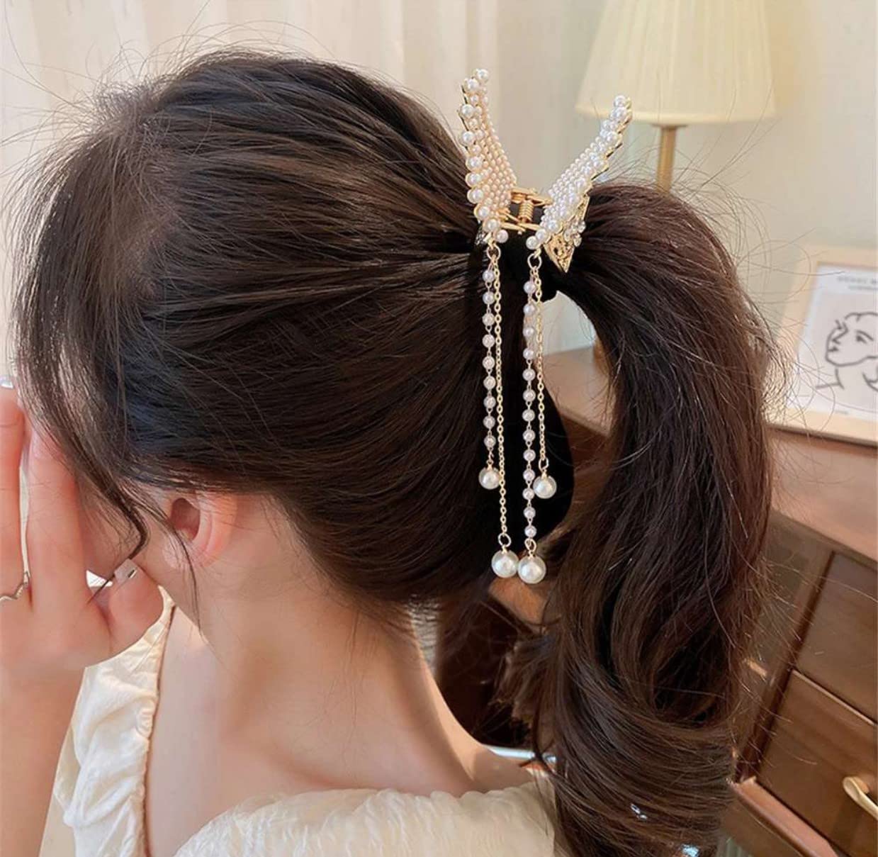 Balirava® Korean Hair Clip for Women - Elegant Butterfly Hairpin with Pearls & Rhinestones - Hair Claw Clip for Women & Girls - Perfect for Weddings, Parties & Everyday Styling (1 Piece)