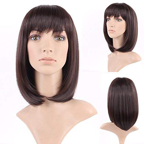 CHRONEX 14-Inch Short Straight Bob Wig with Flat Bangs - Heat Resistant Synthetic Hair for Women - Perfect for Cosplay, Daily Wear & Costume Parties