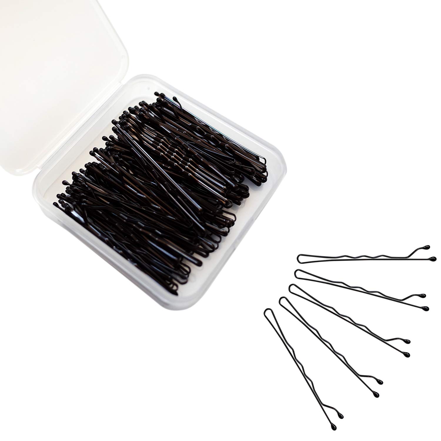 100 Count Bulk Black Bobby Pins for Hair - Secure Hair Styling Essentials in Plastic Case Box | Perfect for Updos, Braids & Everyday Hair Accessories