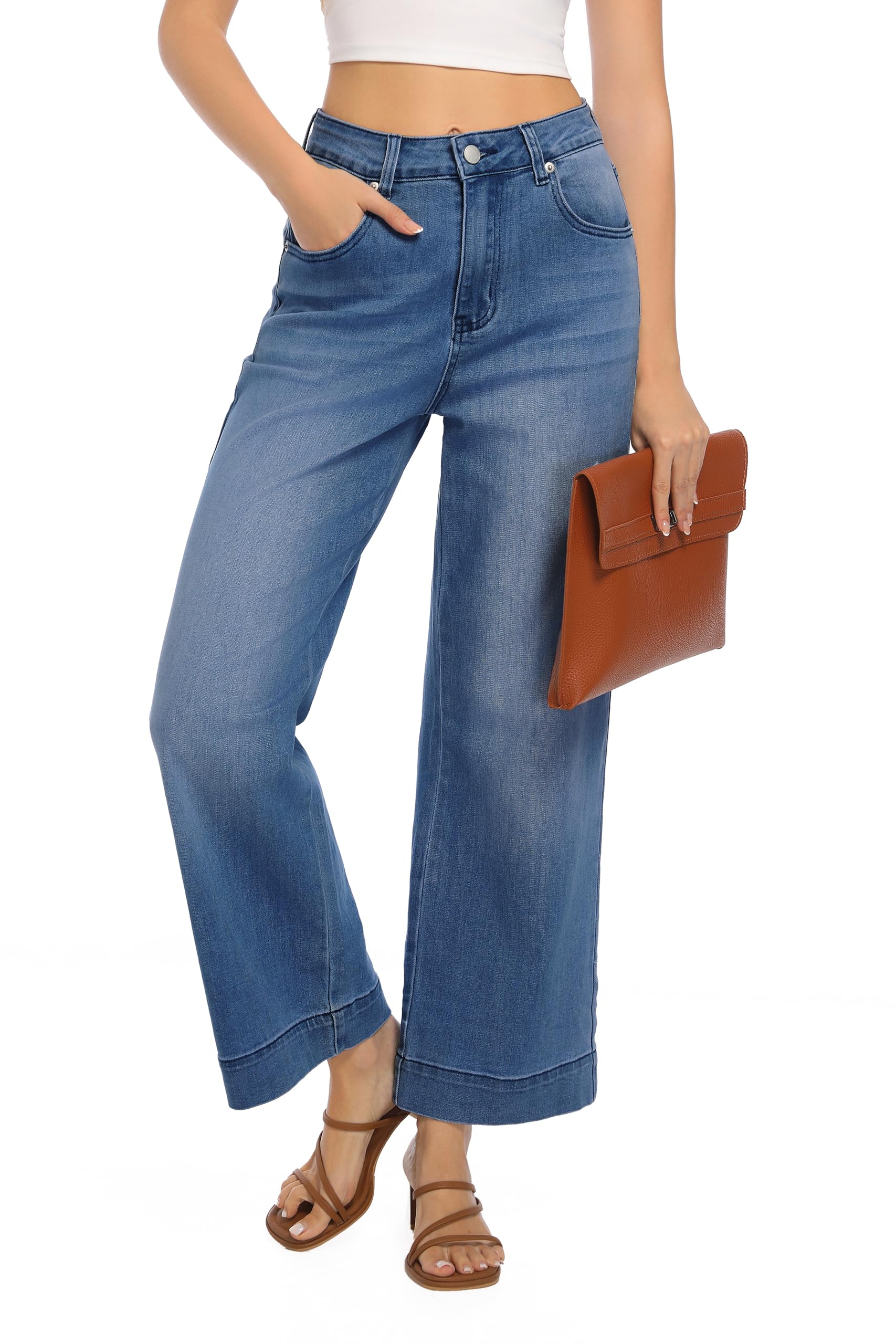 Women's High Waisted Stretchy Jeans - Wide Leg, Baggy, Loose Fit Trendy Denim Pants for Casual Wear & Street Style Outfits
