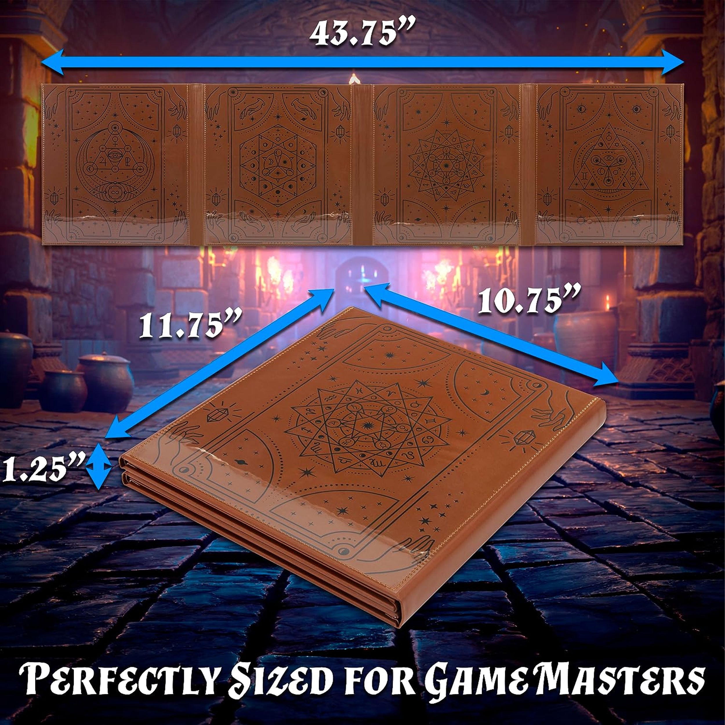Premium Faux Leather Double-Sided DM Screen with 8 Pockets – Foldable Game Master Screen for Tabletop RPGs, D&D, and Role-Playing Games – Perfect for Dungeon Masters and Game Sessions (Inserts Not Included) – Ideal for Home Gaming, Conventions, and RPG Campaigns