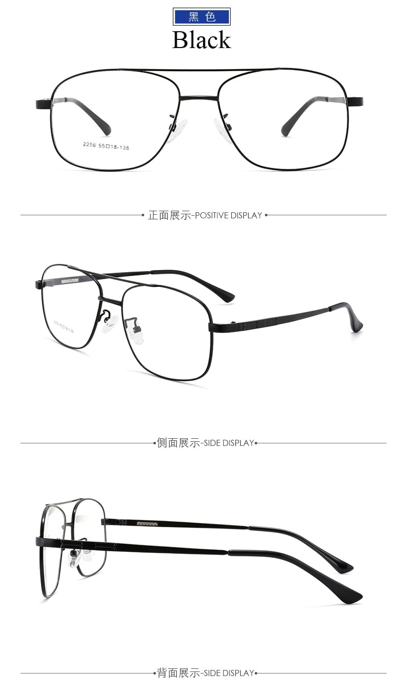 Bclear N2256 Men's Double Bridge Full Rim Alloy Square Eyeglasses - Stylish Reading Glasses for Work, Driving & Everyday Use