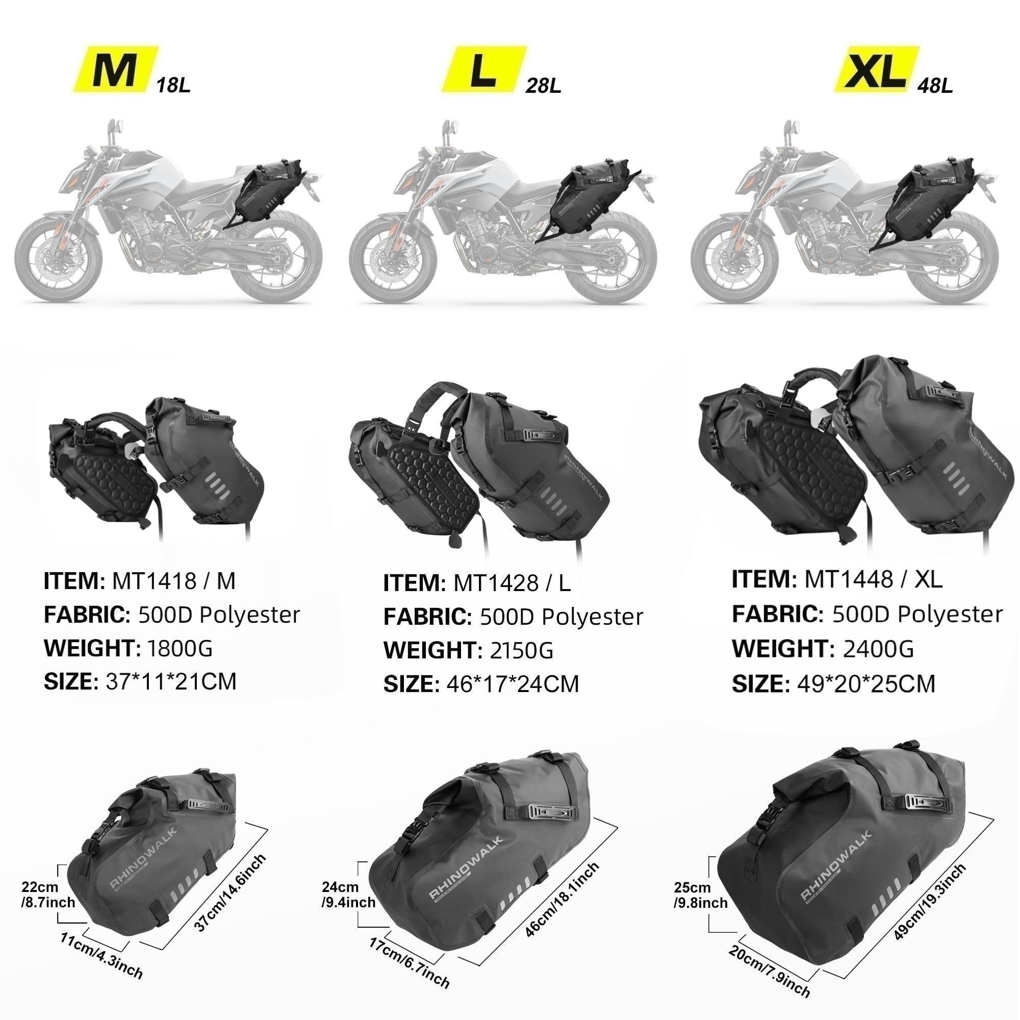 **HUNTVP 48L Waterproof Motorcycle Saddlebags & Tail Bag (2x24L) - Universal Black XL Storage Side Bags for Motorbike - Ideal for Touring, Commuting & Adventure Riding**