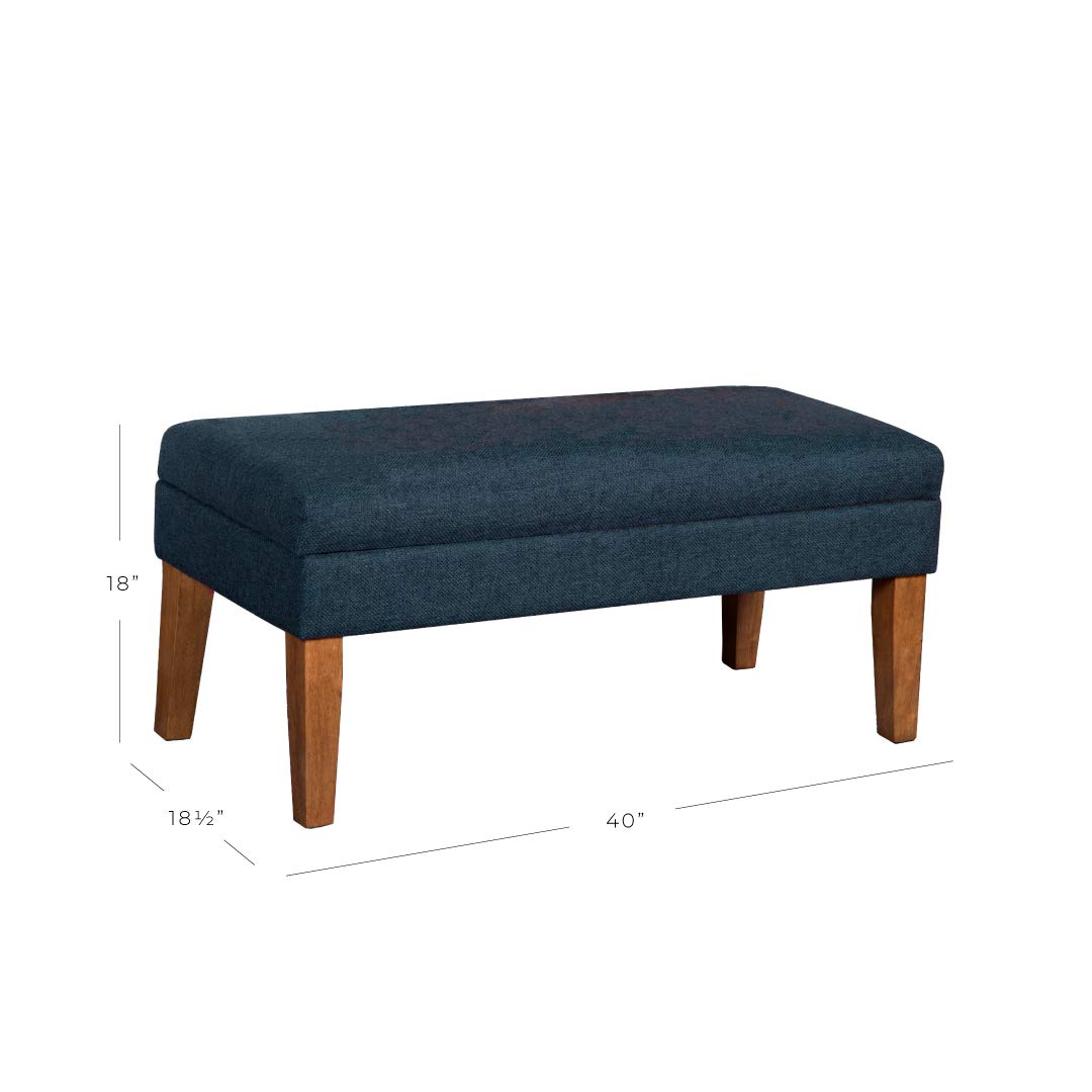 Homepop Upholstered Storage Ottoman Bench - Navy Woven Textured Decorative Furniture for Living Room & Bedroom | Multi-Functional Seat with Hidden Storage | Perfect for Extra Seating, Footrest & Home Organization