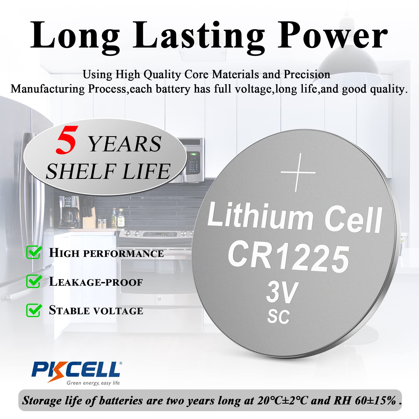 PKCELL 5Pcs CR1225 3V Lithium Battery - Long Lasting 5-Year Shelf Life Button Cell Batteries for Thermometers, Watches, Calculators & Key Fobs - Reliable Power Source for Small Electronics