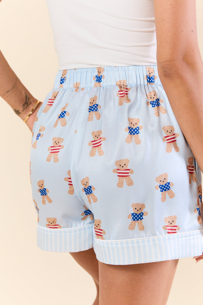Bearly Asleep Teddy Bear Printed Pajama Shorts for Women - Soft & Comfortable Sleepwear for Lounge, Bedtime & Vacation - Cute Cartoon Animal Pajama Bottoms