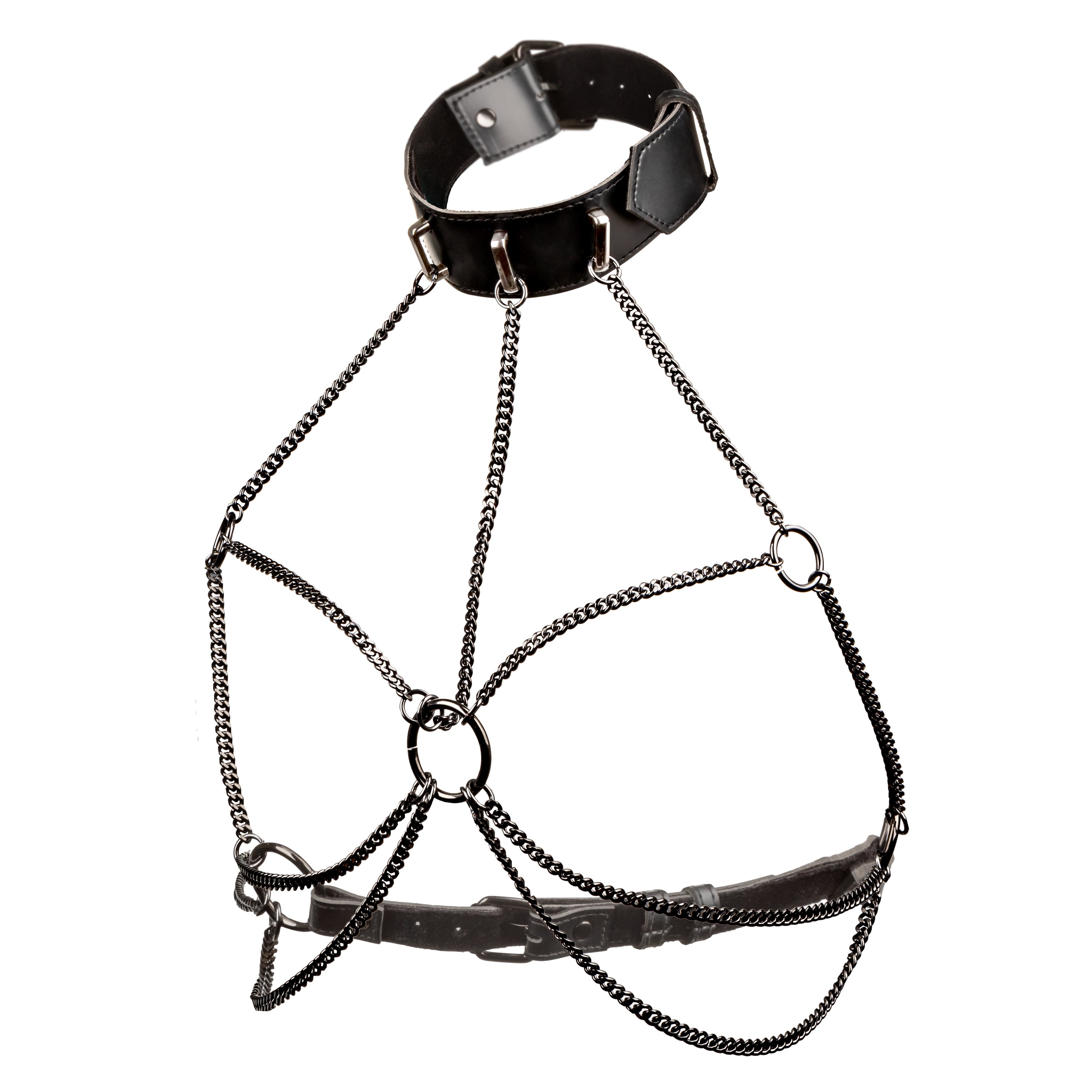 Euphoria Multi-Chain Vegan Leather Collar Harness for Women - Edgy Gothic Fashion Accessory for BDSM, Fetish, and Nightclub Outfits