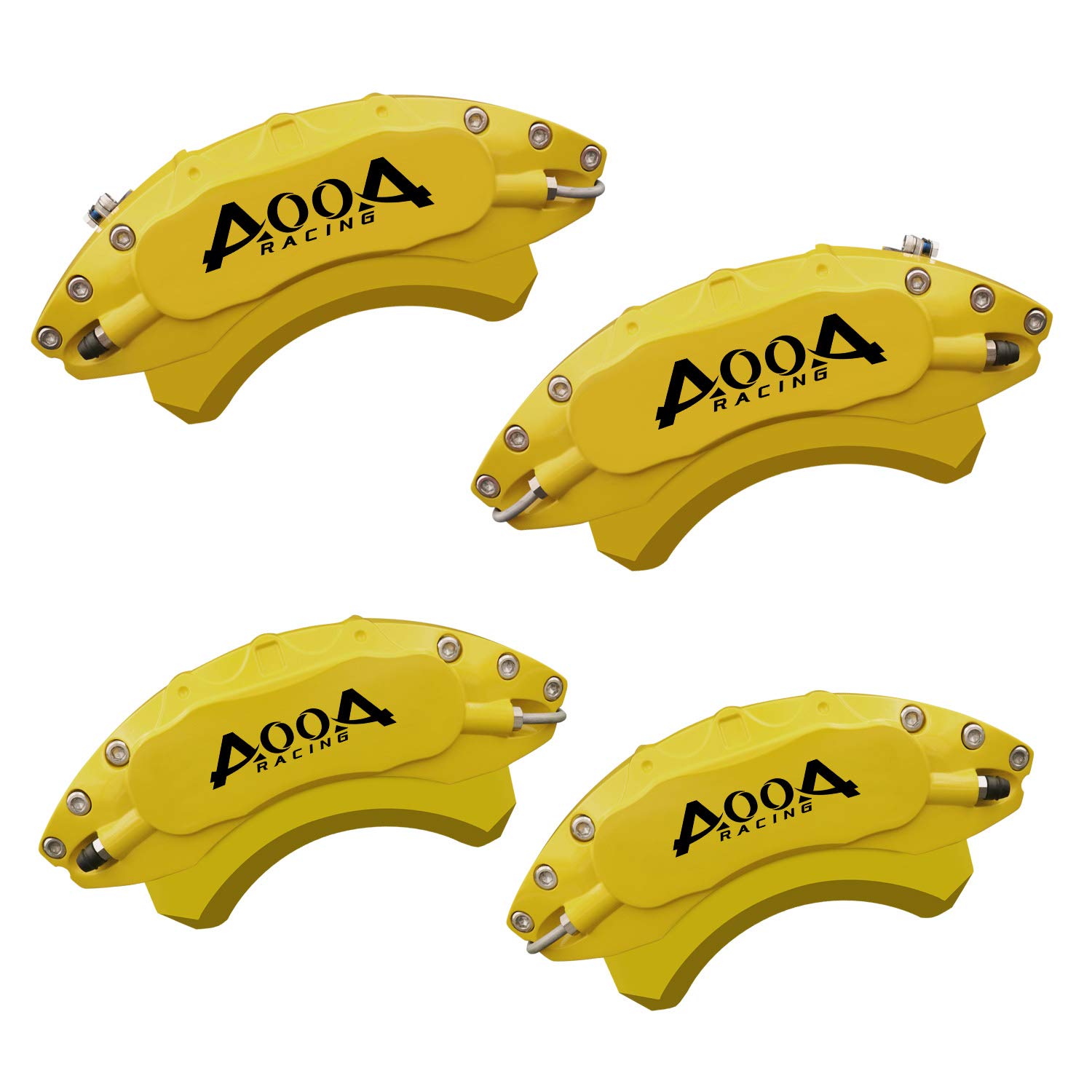 AOOA Yellow Brake Caliper Covers with Black Lettering - Set of 4 - Fits Ford Mustang Ecoboost Models - Perfect for Car Enthusiasts & Performance Upgrades