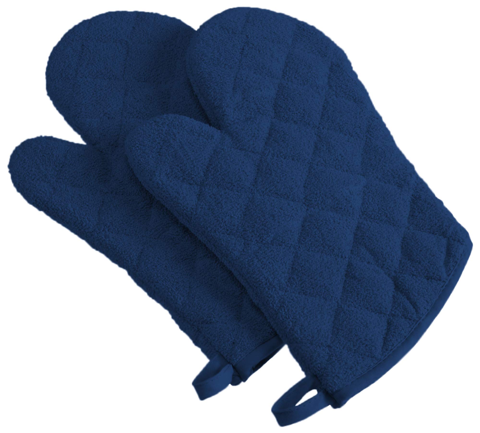 Premium Set of 2 Midnight Blue Cotton Oven Mitts - 13 Inch Heat Resistant Kitchen Gloves for Baking, Cooking & Grilling - Perfect for Home Chefs & Holiday Gift Giving